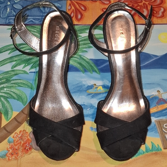 MADDEN GIRL EVONNE HIGH HEEL STRAPPY PLATFORM WEDGES DRESS SHOES BLACK SIZE 10. - Picture 1 of 10